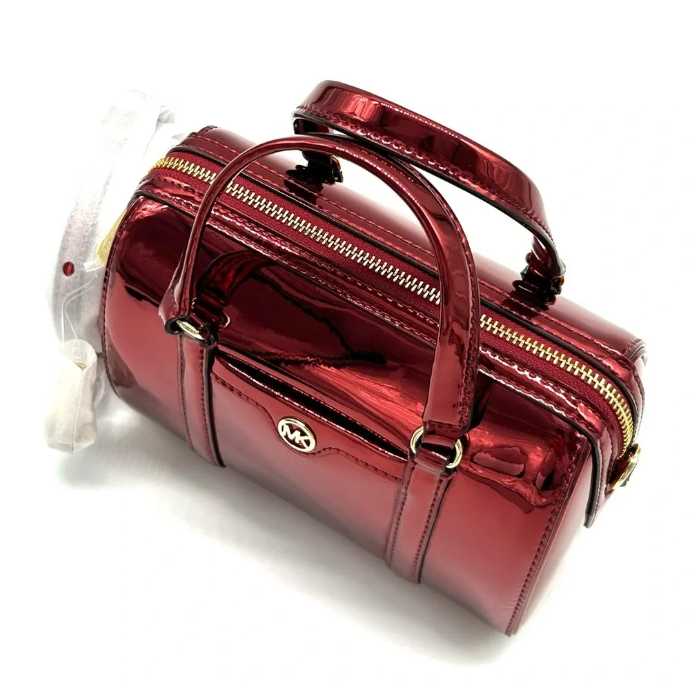 Michael Kors Jet Set Small Patent Duffel Crossbody Bag Cherry